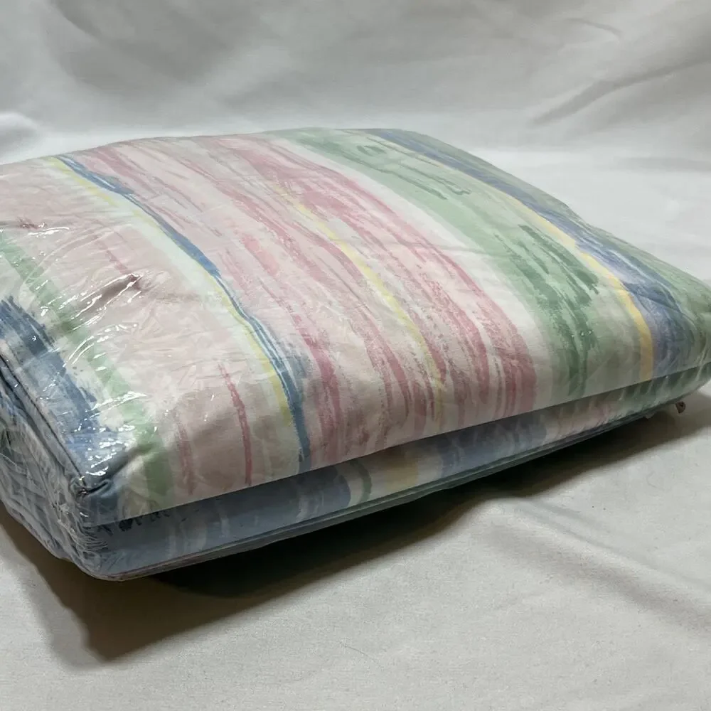 Vintage Designer Sheet Set Full Pastel Watercolor Stripes Flat Fitted Pillowcase